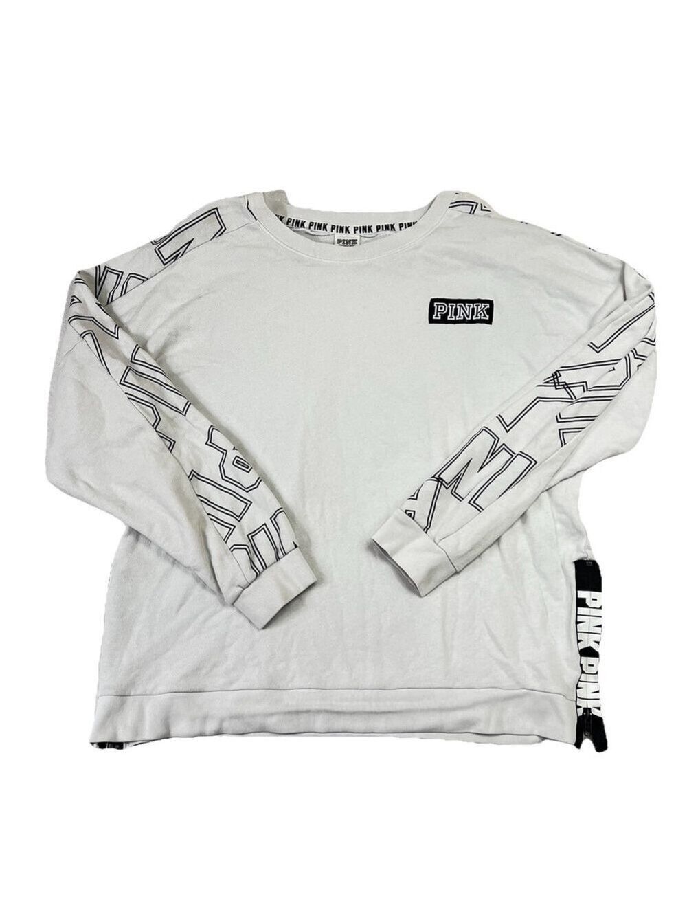 Victoria’s Secret PINK White & Black Block Logo Sweatshirt Size Large Y2K